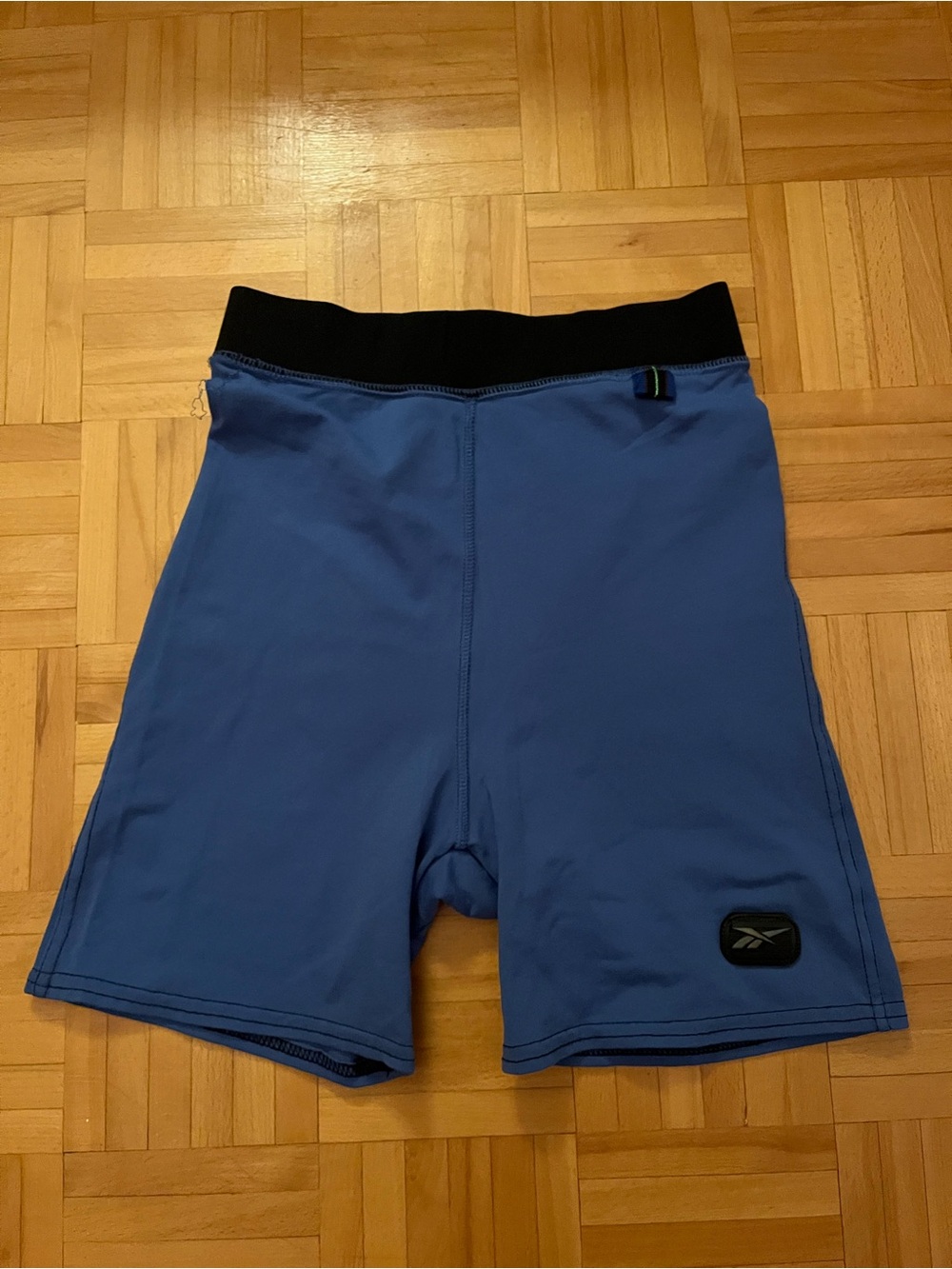 REEBOK Women’s Blue Athletic Compression Shorts with Black Waistband
